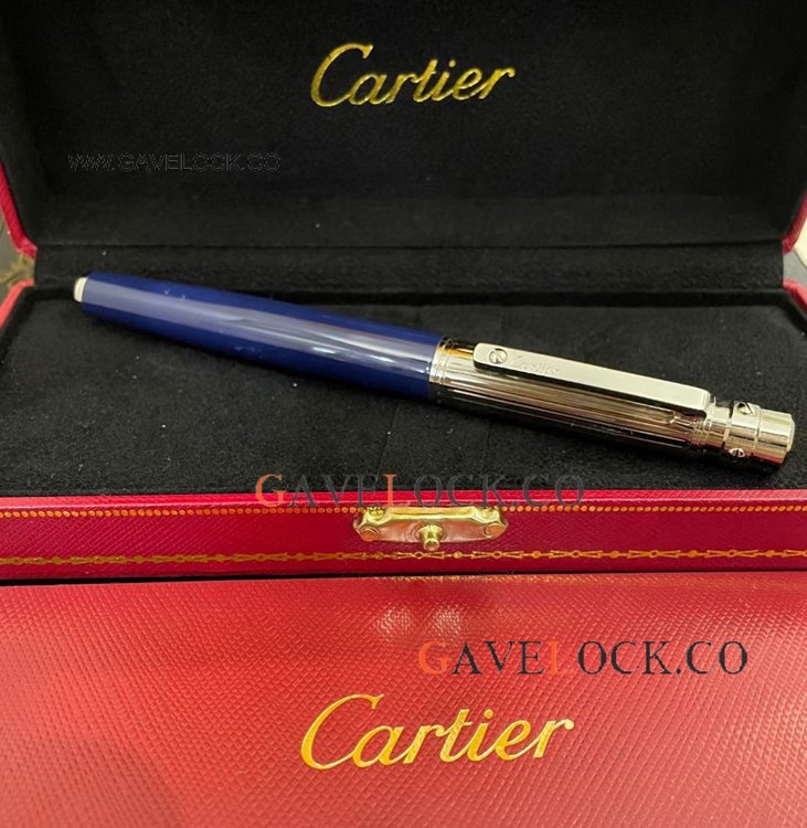 AAA Grade Copy Cartier Santos Rollerball Silver Cap and Blue